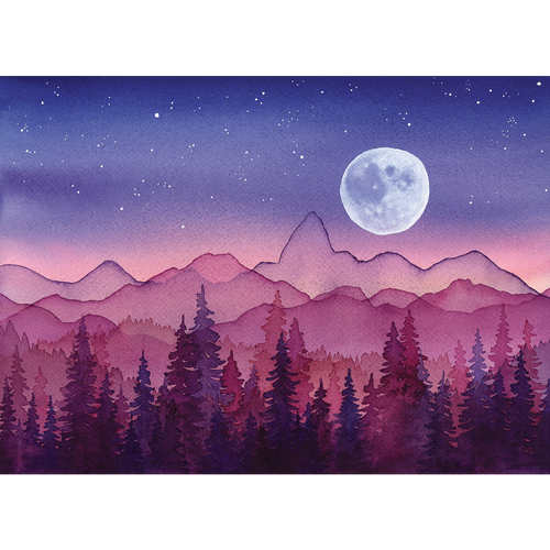 "Midnight Moon in the Tetons" | Watercolor Mountain Original Art 9in x 12in | Matted or Framed