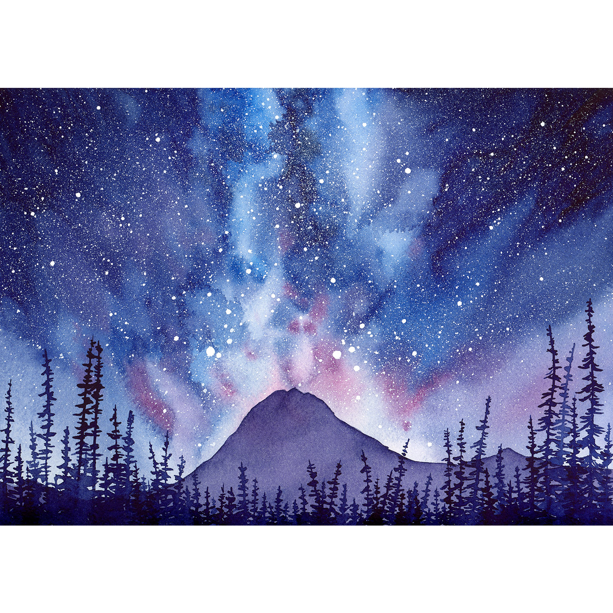 "December Night Sky" | Watercolor Mountain Original Art 9in x 12in | Matted or Framed