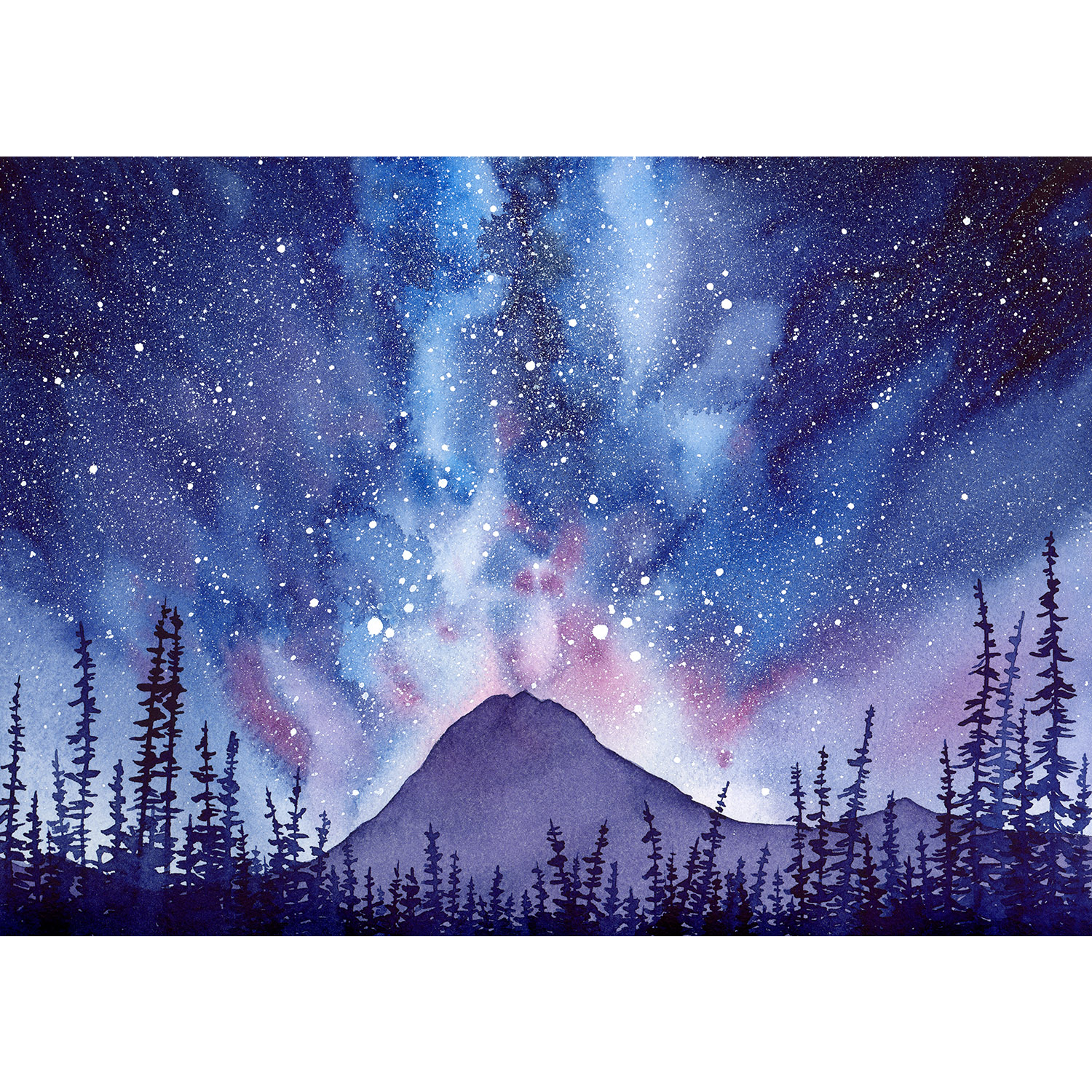 "December Night Sky" | Watercolor Mountain Original Art 9in x 12in | Matted or Framed