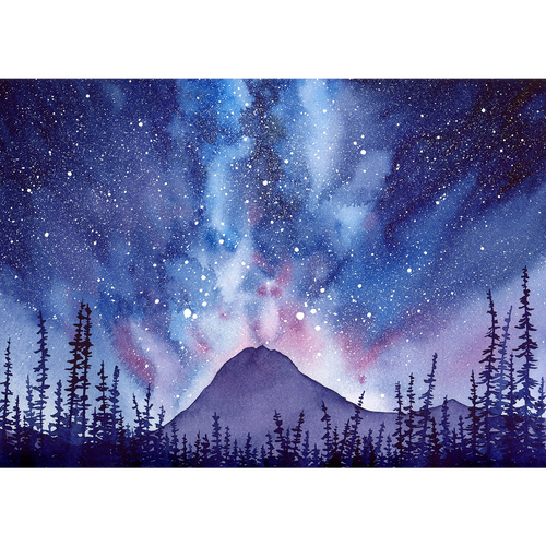 "December Night Sky" | Watercolor Mountain Original Art 9in x 12in | Matted or Framed