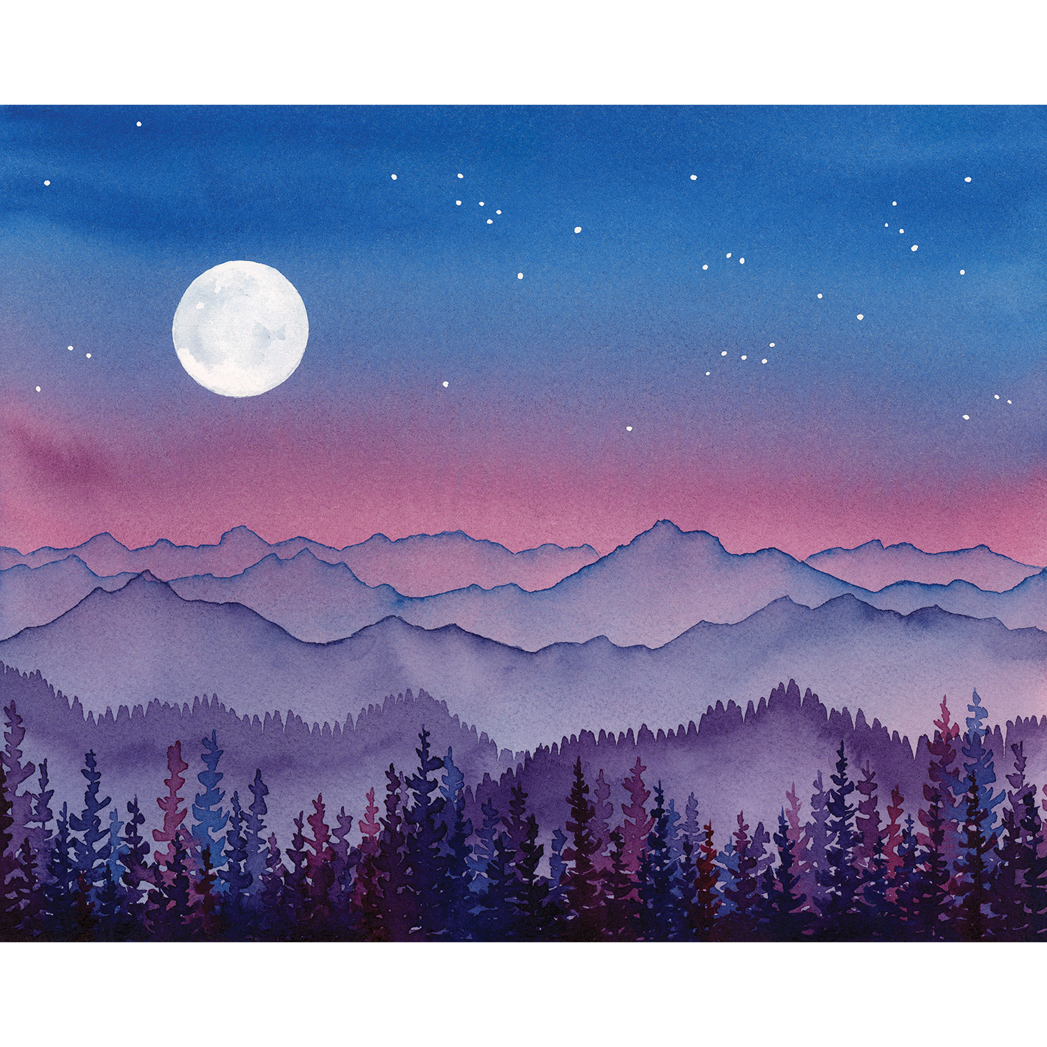 "Under the Same Sky II" | Watercolor Mountain Matted Original Art 8in x 10in