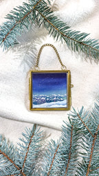 The Gift of Winter Blue Snowy Mountains (Framed Ornament)