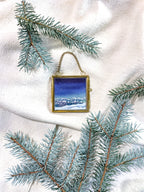 The Gift of Winter Blue Snowy Mountains (Framed Ornament)