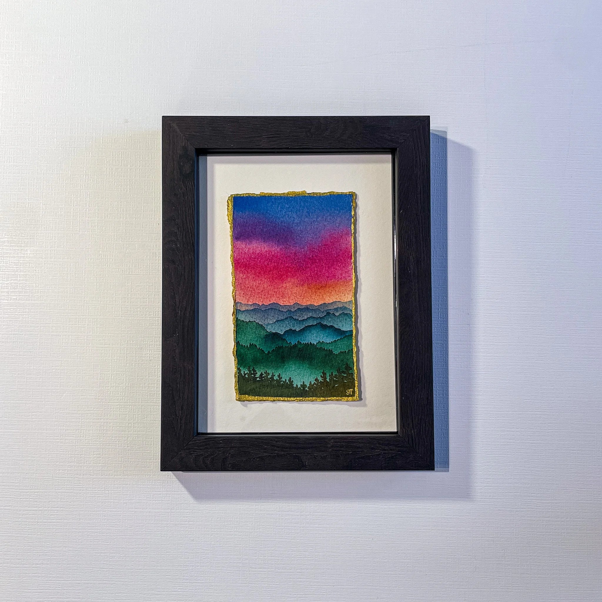 Deep Breath Full Moon - Flecks of Gold Series - Framed Original Watercolor Painting