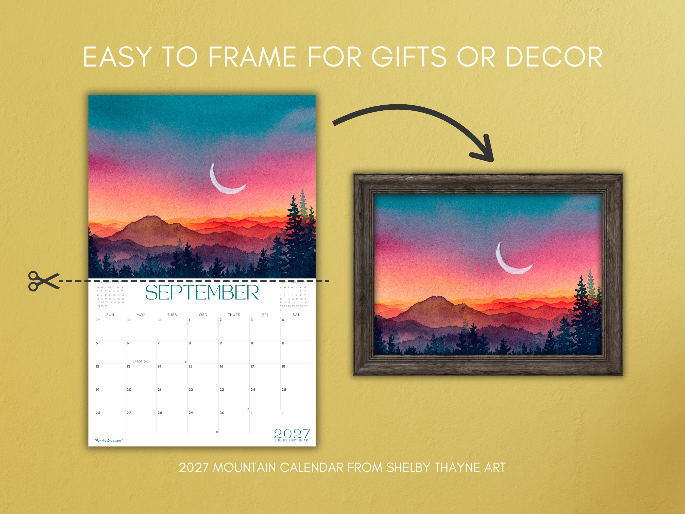 2027 Mountain Calendar — Watercolor Wall Art