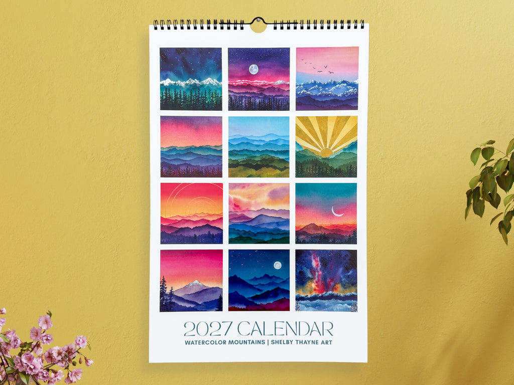 2027 Mountain Art Calendar | Watercolor Landscape Wall Decor