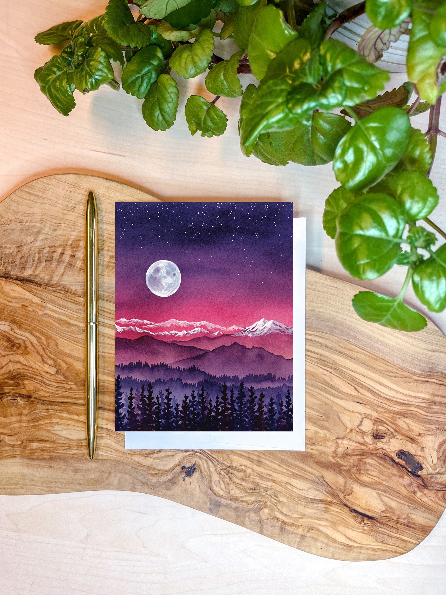 She Rises | Purple & Pink Mountain Watercolor Card | Encouragement Greeting Card
