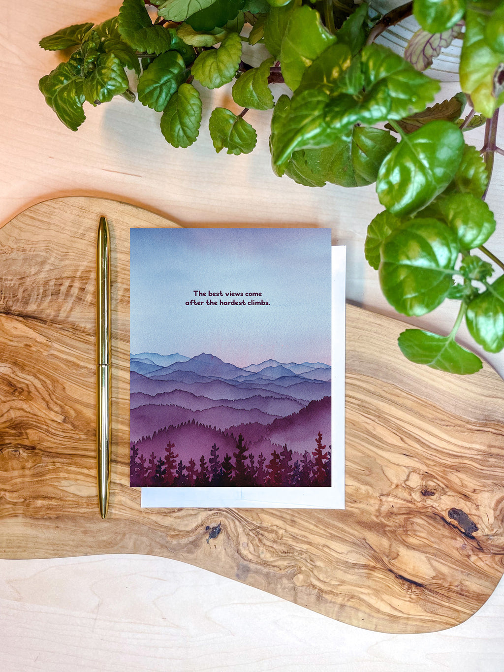 The Best Views | Mountain Quote Greeting Card | Inspirational Watercolor Art