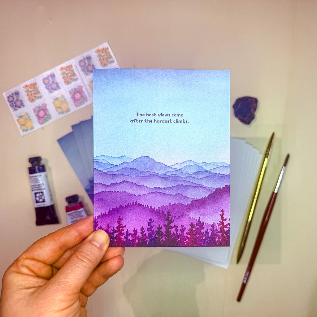 The Best Views | Mountain Quote Greeting Card | Inspirational Watercolor Art