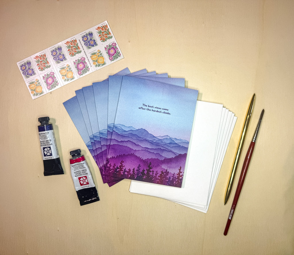 The Best Views | Mountain Quote Greeting Card | Inspirational Watercolor Art