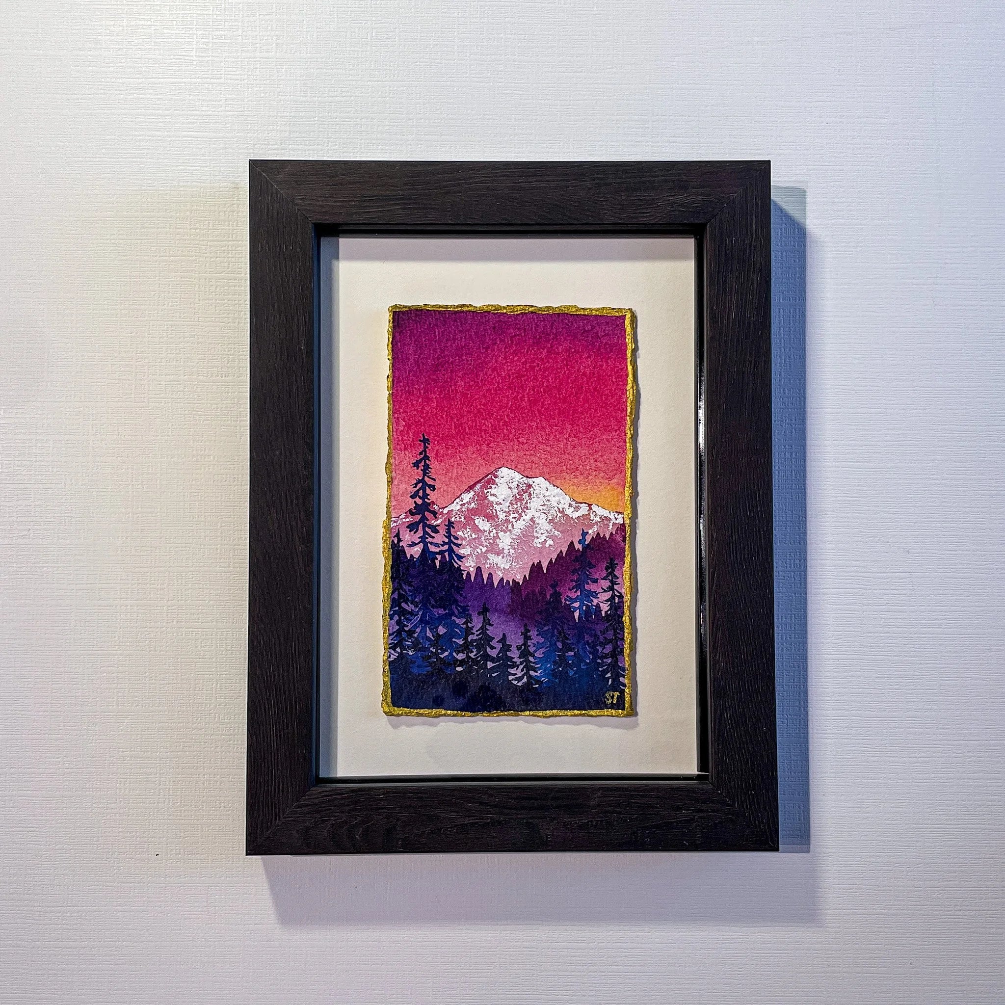 Pacific Northwest Peak - Flecks of Gold Series - Framed Original Watercolor Painting