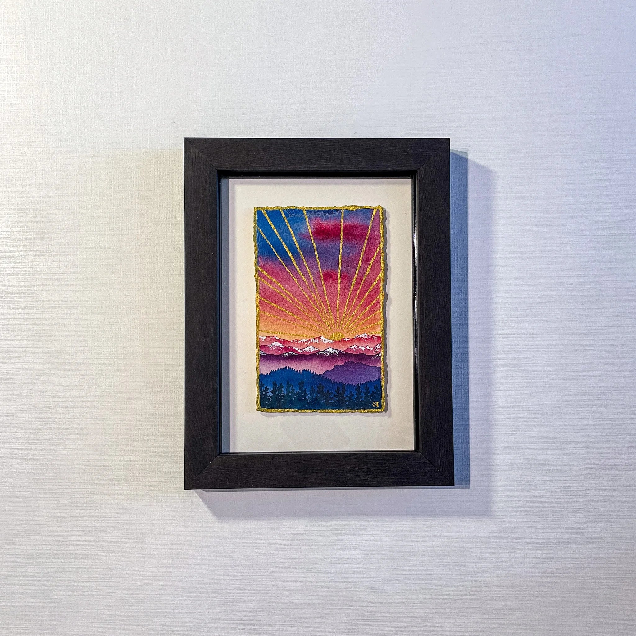 Mountain Radiance - Flecks of Gold Series - Framed Original Watercolor Painting