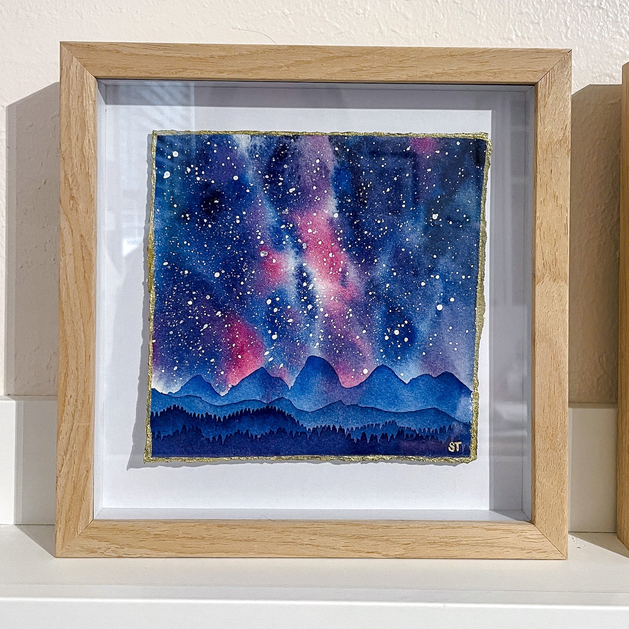 Teton Night Sky - a mini framed watercolor landscape