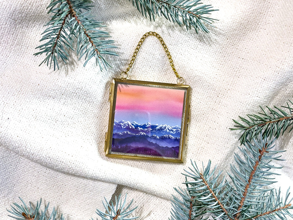 Mountain Sunset Winter Landscape (Framed Ornament)