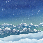 Snowy mountain landscape under a starry night sky