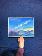 Milky Way in the Pacific Northwest – Original Watercolor Landscape (9x12in Unmatted)
