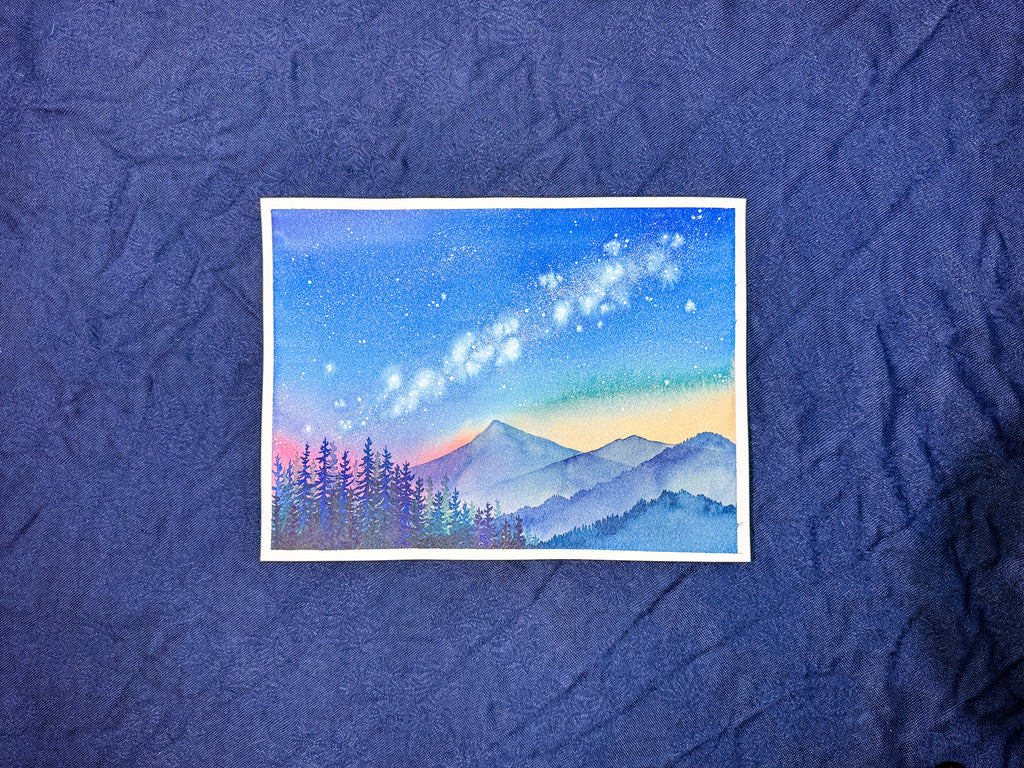 Milky Way in the Pacific Northwest – Original Watercolor Landscape (9x12in Unmatted)