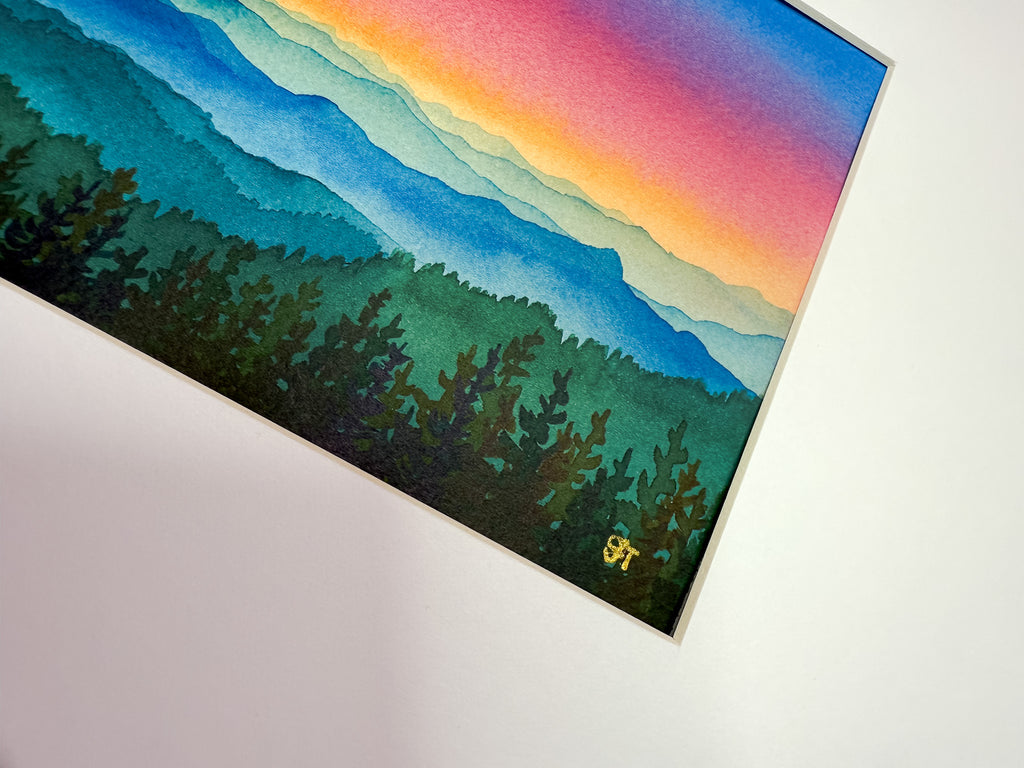 Mountain Solace – Original Watercolor Rainbow Landscape (Matted to 11x14)