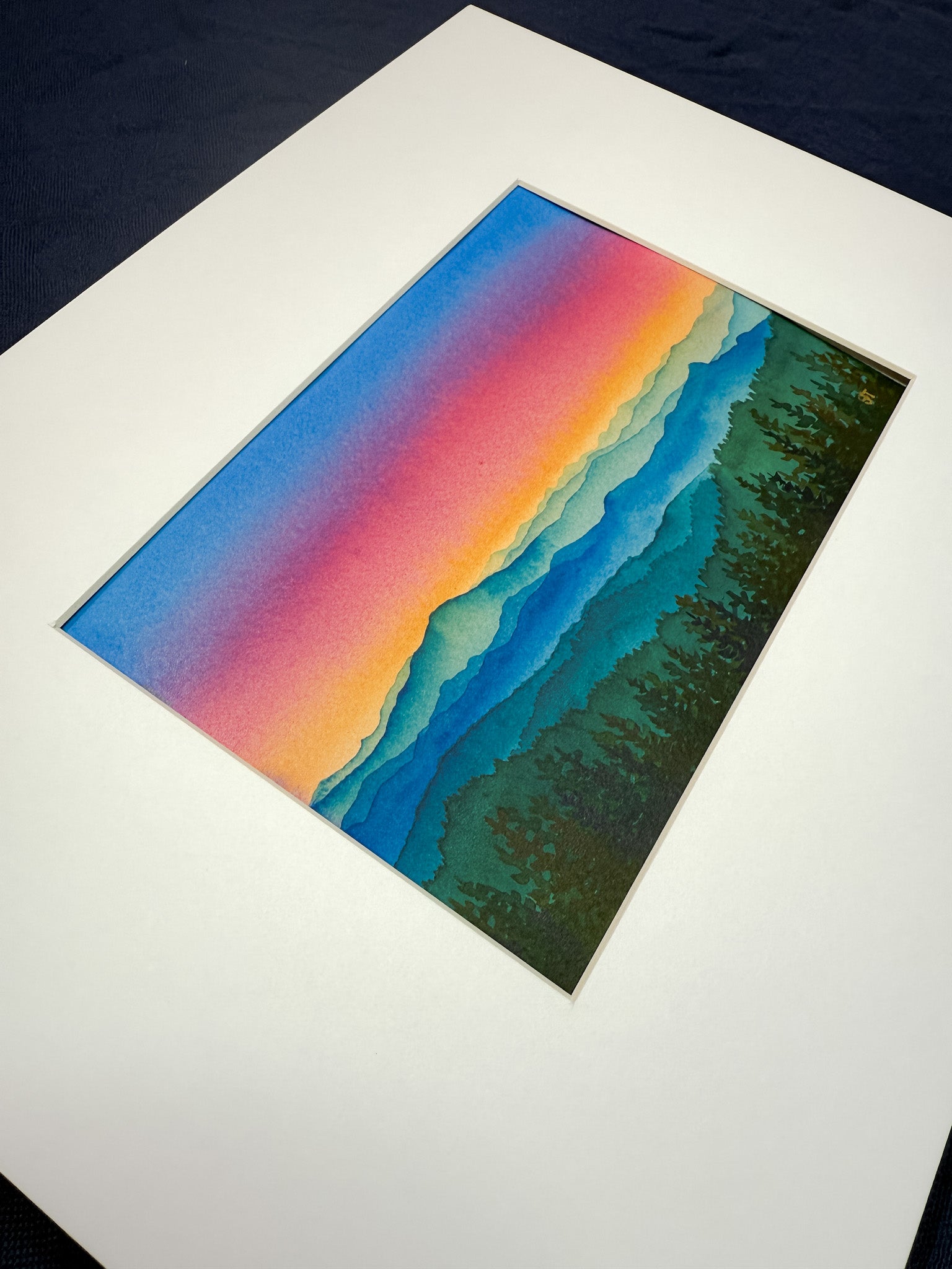 Mountain Solace – Original Watercolor Rainbow Landscape (Matted to 11x14)