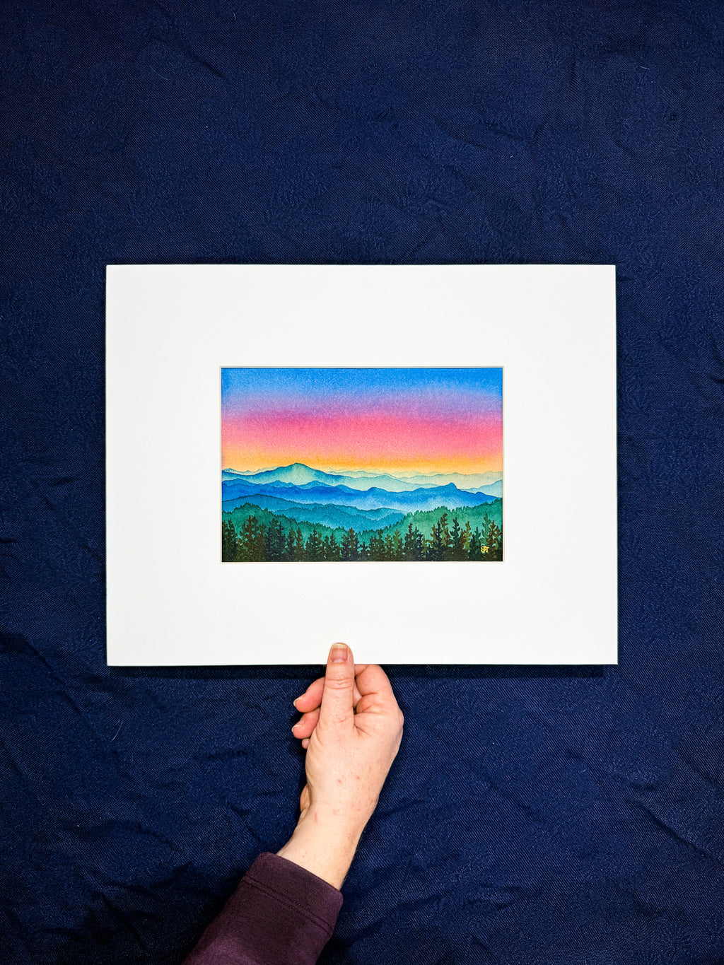 Mountain Solace – Original Watercolor Rainbow Landscape (Matted to 11x14)