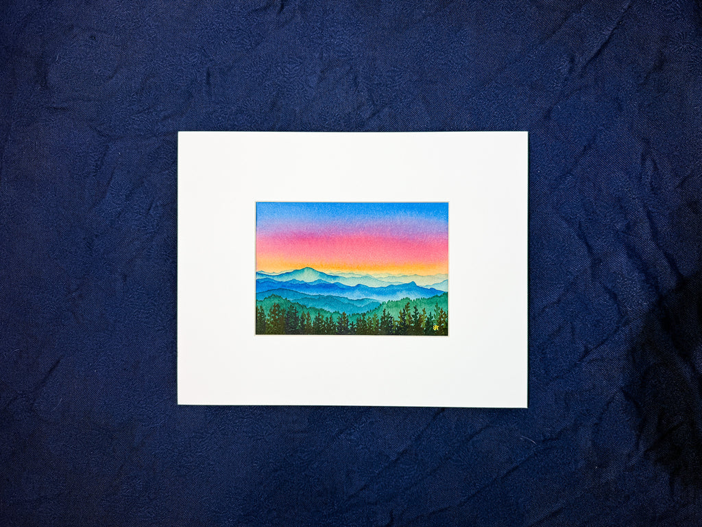 Mountain Solace – Original Watercolor Rainbow Landscape (Matted to 11x14)