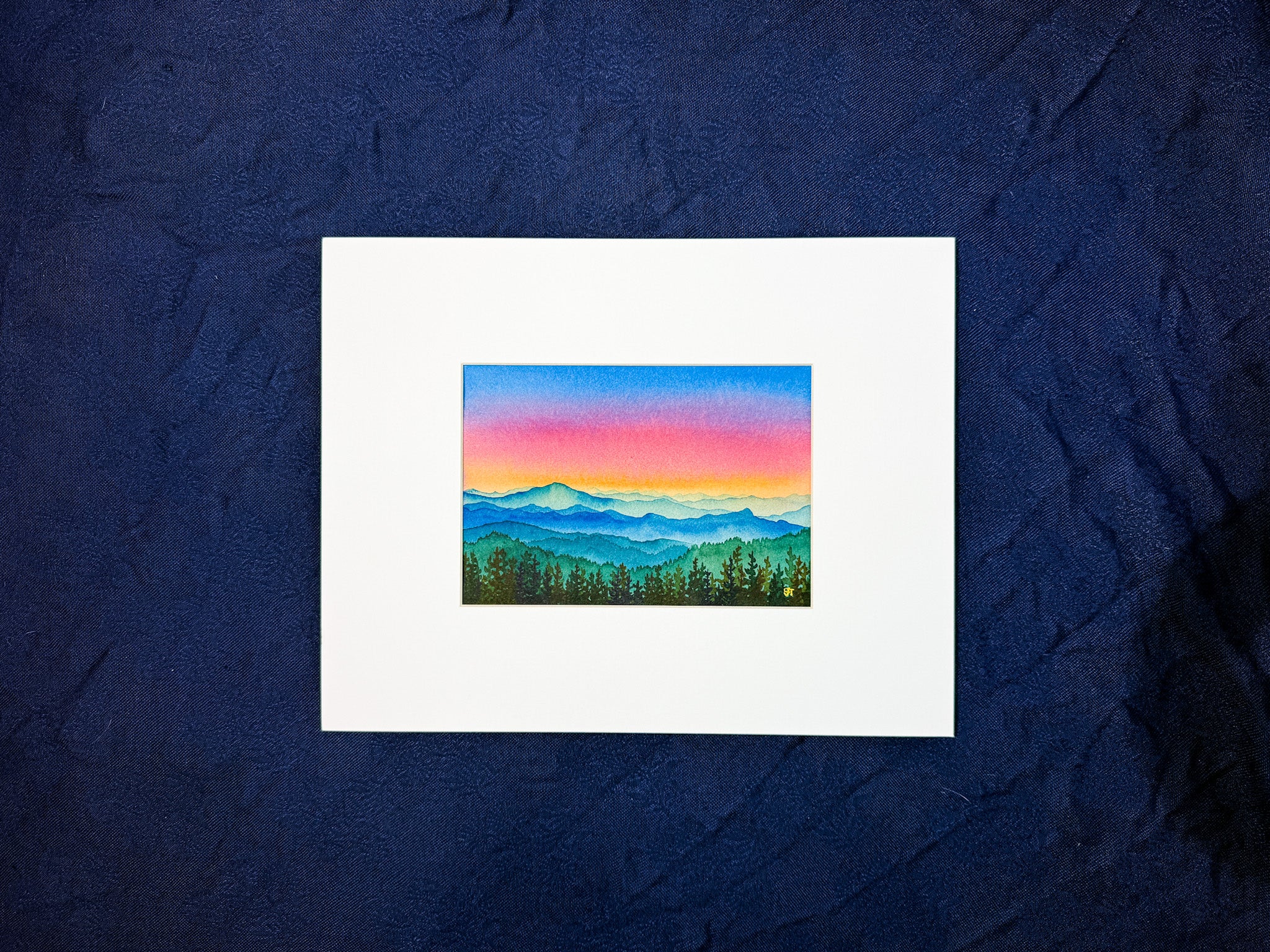 Mountain Solace – Original Watercolor Rainbow Landscape (Matted to 11x14)