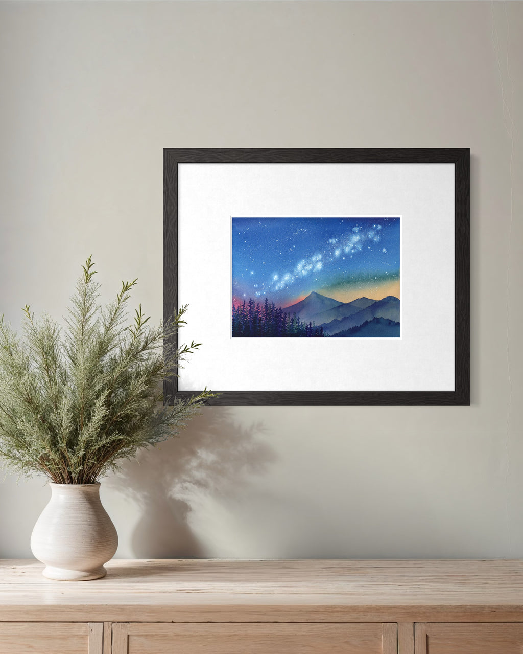 Milky Way in the Pacific Northwest – Original Watercolor Landscape (9x12in Unmatted)