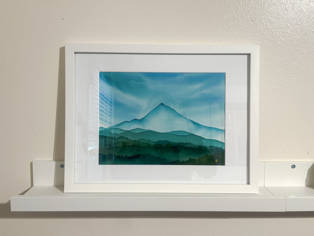 "Mt Hood Layers" | Watercolor Mountain Original Art 9in x 12in | Matted