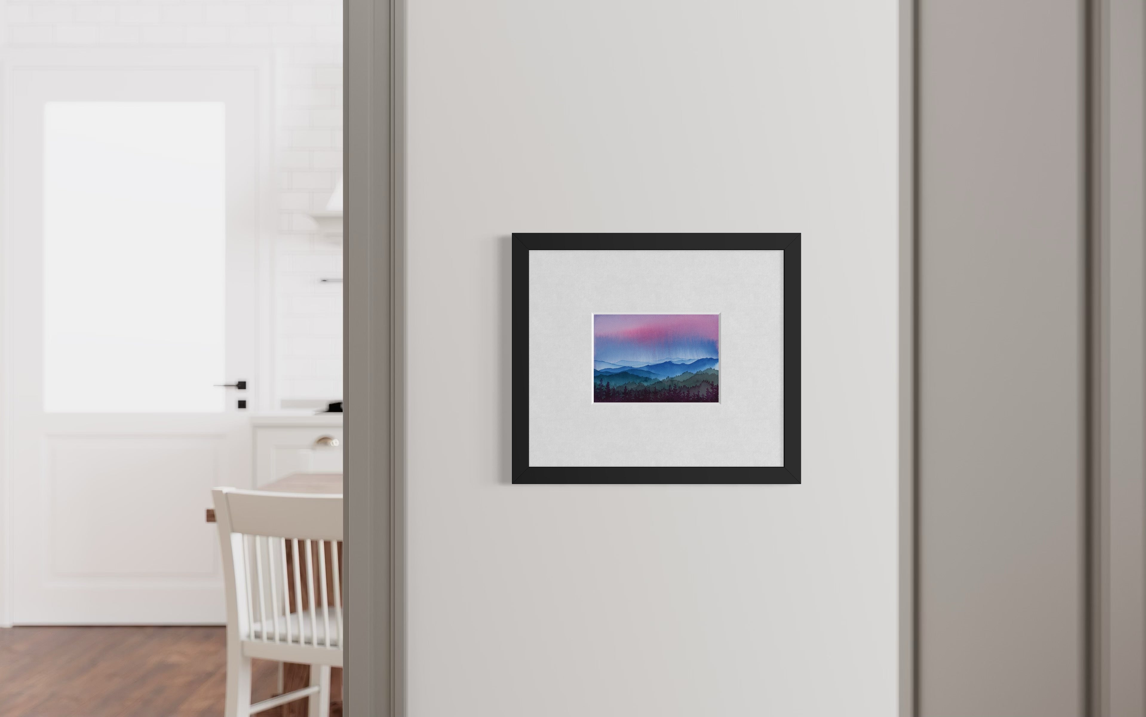 The Sky's Embrace – Original Watercolor Landscape (Matted to 11x14)