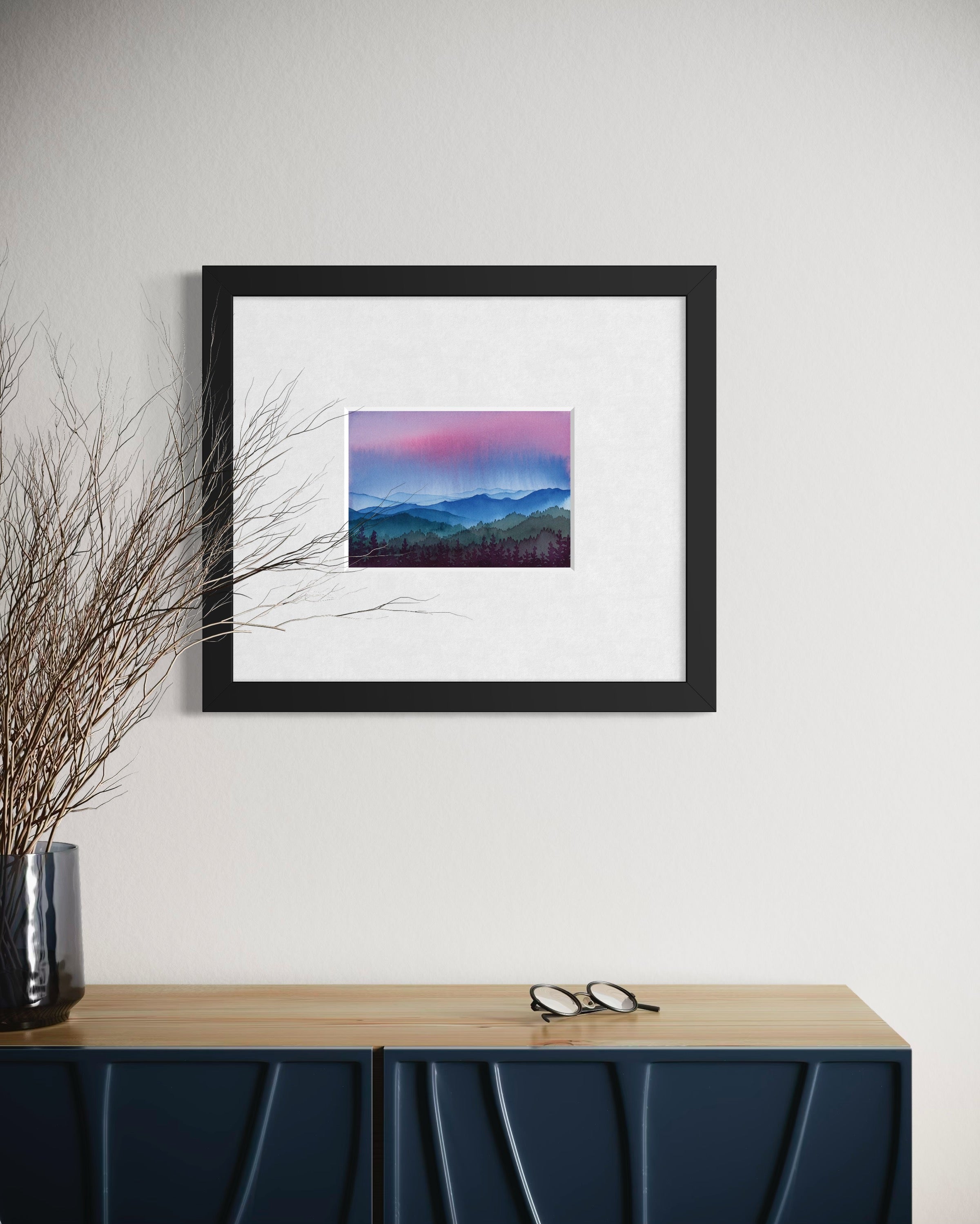 The Sky's Embrace – Original Watercolor Landscape (Matted to 11x14)