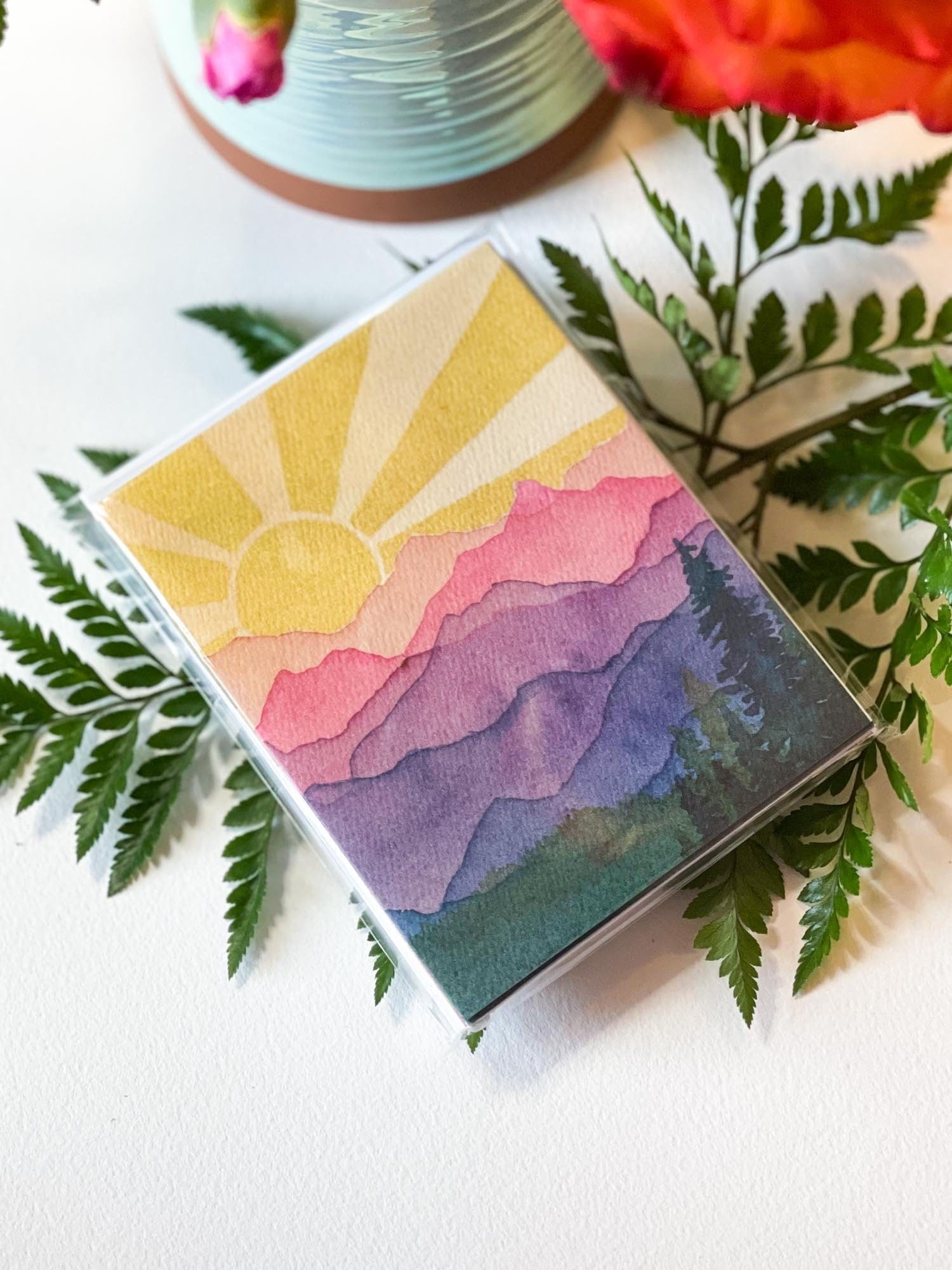 Mountain Sunshine Cards | 8 assorted cards with envelopes | Blank All-Occassion Cards