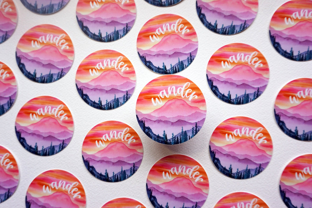 Wander Watercolor Mountain Vinyl Sticker – Laptop, Water Bottle Decal