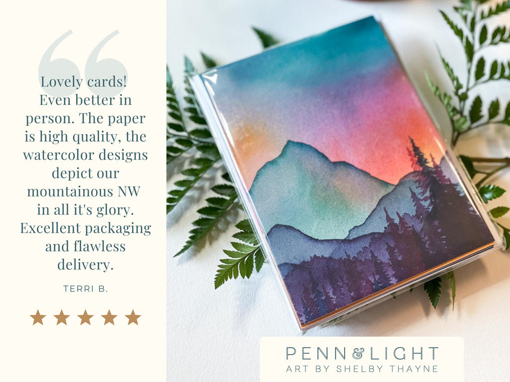 Mountain Sunshine Cards | 8 assorted cards with envelopes | Blank All-Occassion Cards