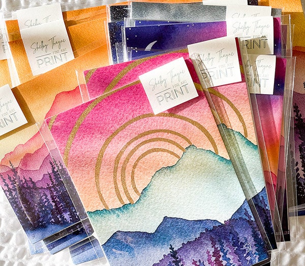 Golden Hour Mt. Rainier Watercolor Mountain Fine Art Print