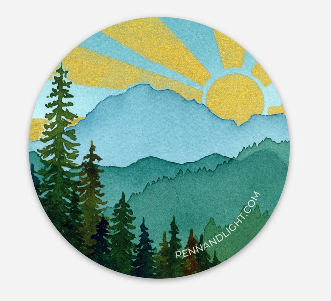 Watercolor Mountain Sticker – Sunny Turquoise Vinyl Decal