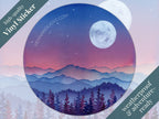 Watercolor Mountain Full Moon Sticker – Waterproof Vinyl Decal