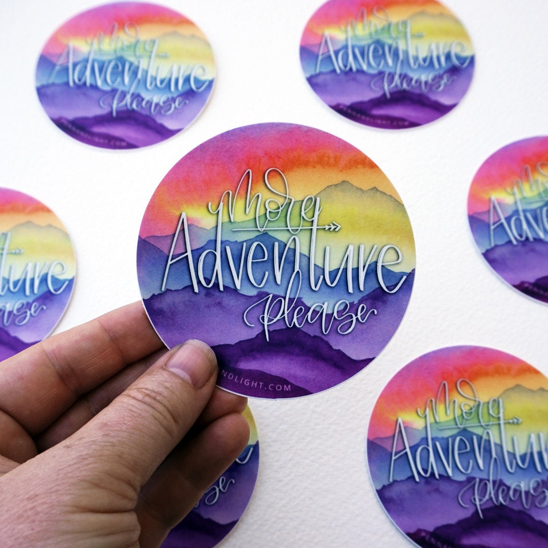More Adventure Please Sticker – Watercolor Mountain Art, Laptop Decal