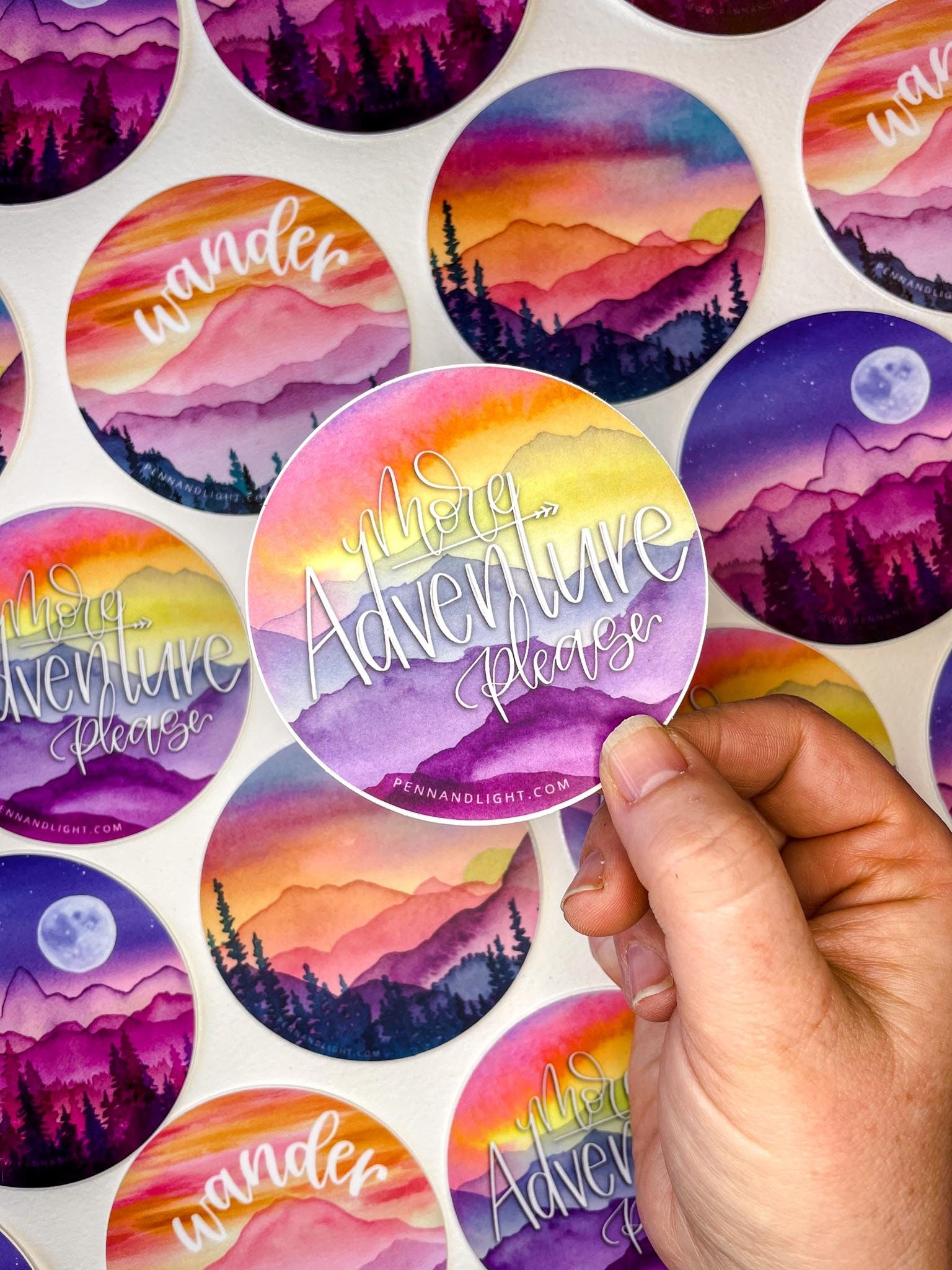 More Adventure Please Sticker – Watercolor Mountain Art, Laptop Decal