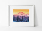 Golden Hour Mt. Rainier Watercolor Mountain Fine Art Print