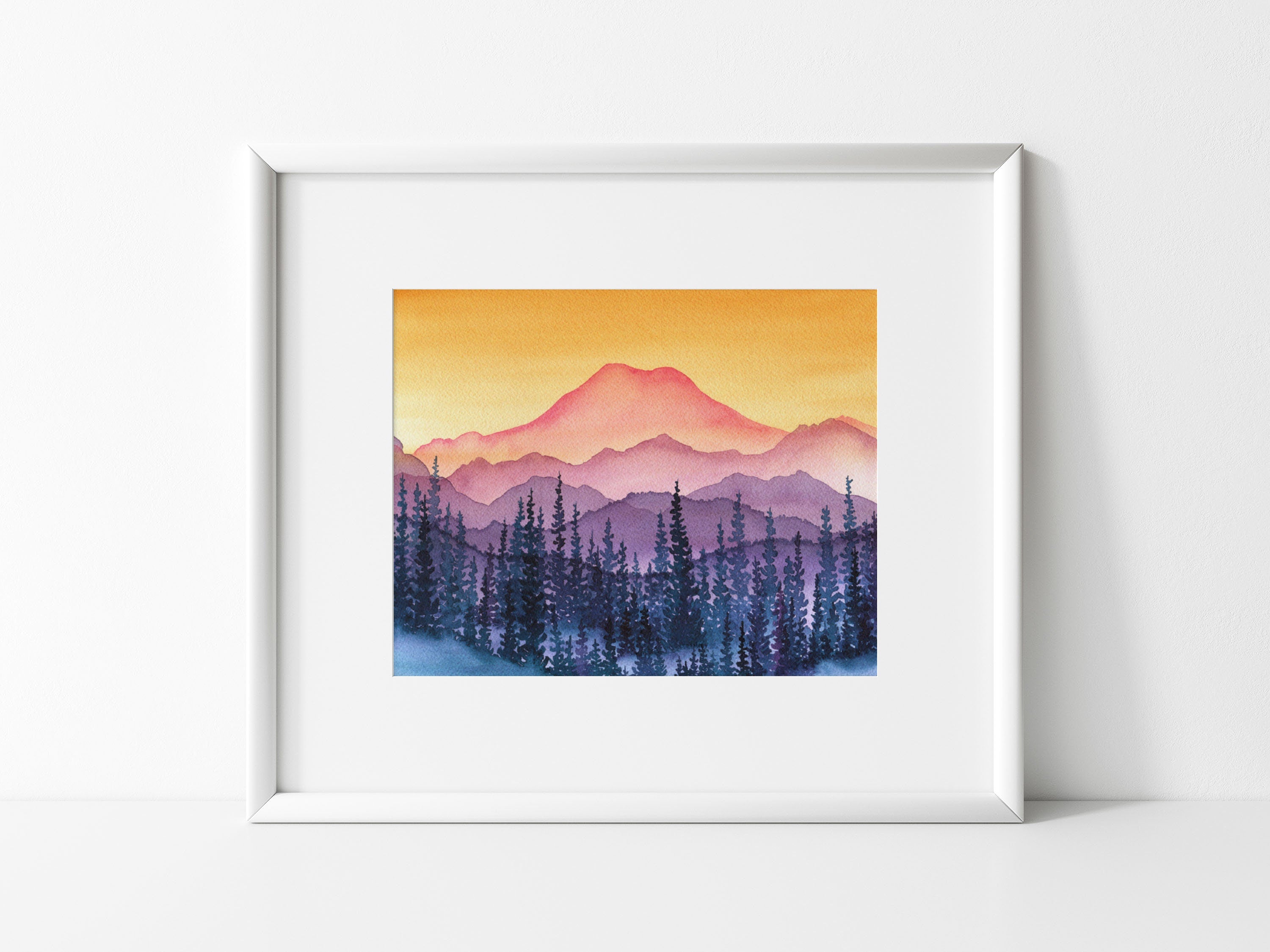 Golden Hour Mt. Rainier Watercolor Mountain Fine Art Print