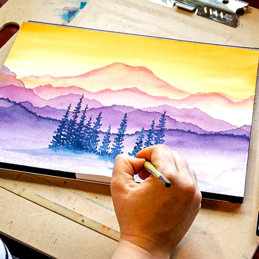 Golden Hour Mt. Rainier Watercolor Mountain Fine Art Print