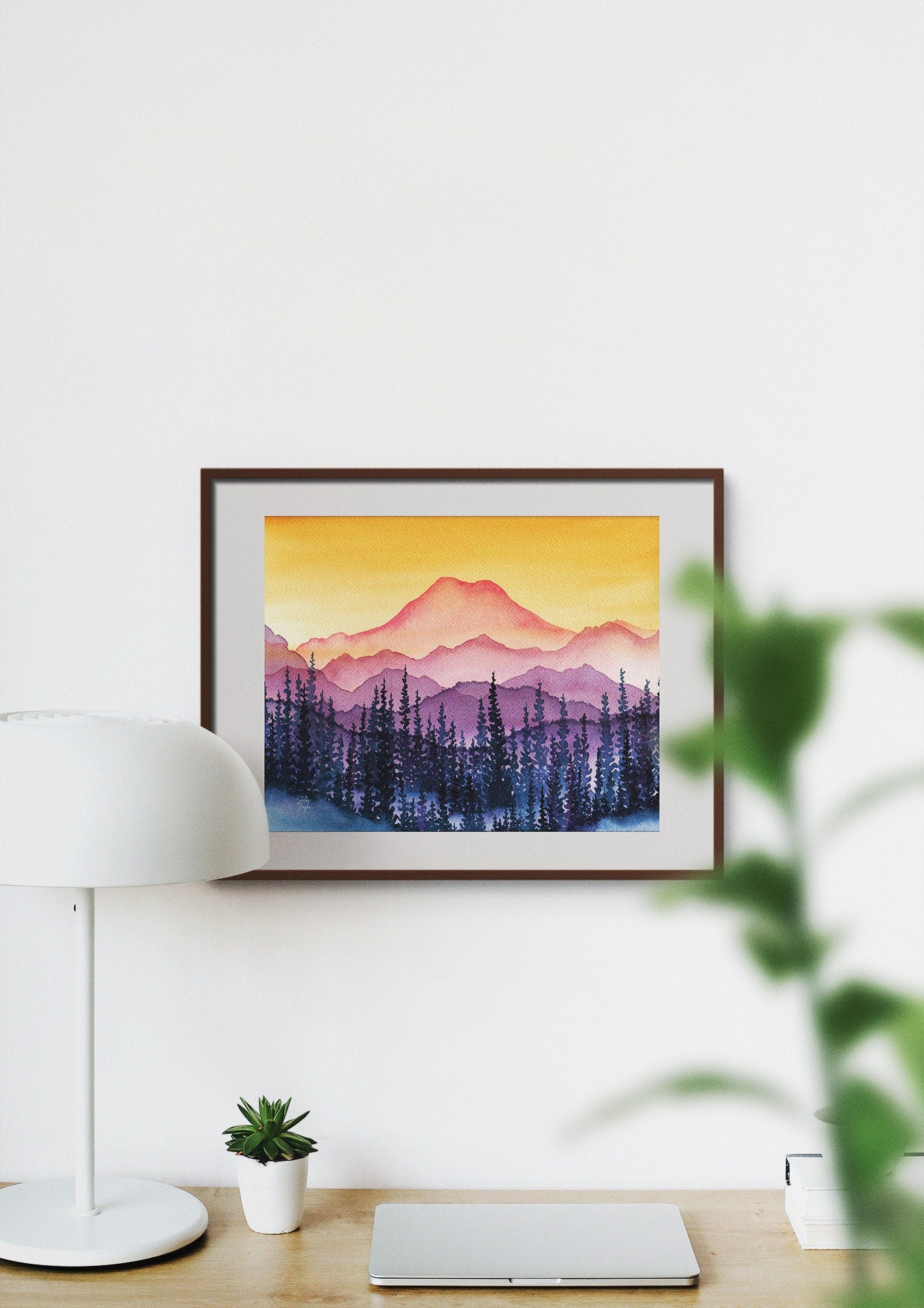 Golden Hour Mt. Rainier Watercolor Mountain Fine Art Print