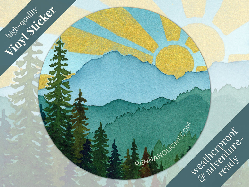 Watercolor Mountain Sticker – Sunny Turquoise Vinyl Decal