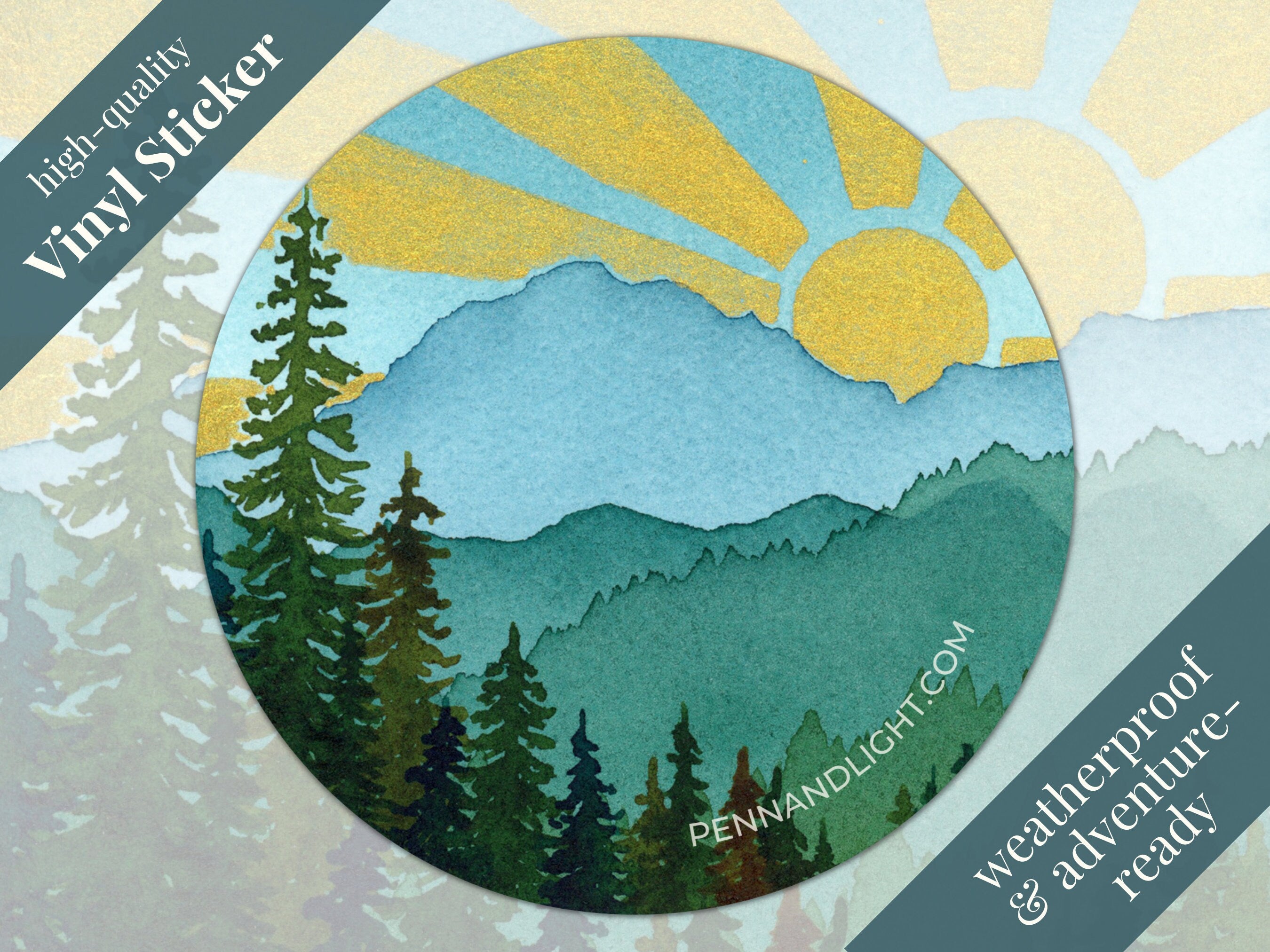 Watercolor Mountain Sticker – Sunny Turquoise Vinyl Decal
