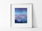 November Moon Watercolor Mountain Fine Art Print
