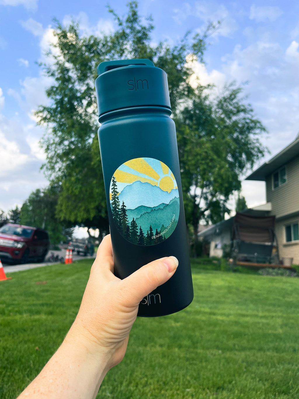 Watercolor Mountain Sticker – Sunny Turquoise Vinyl Decal