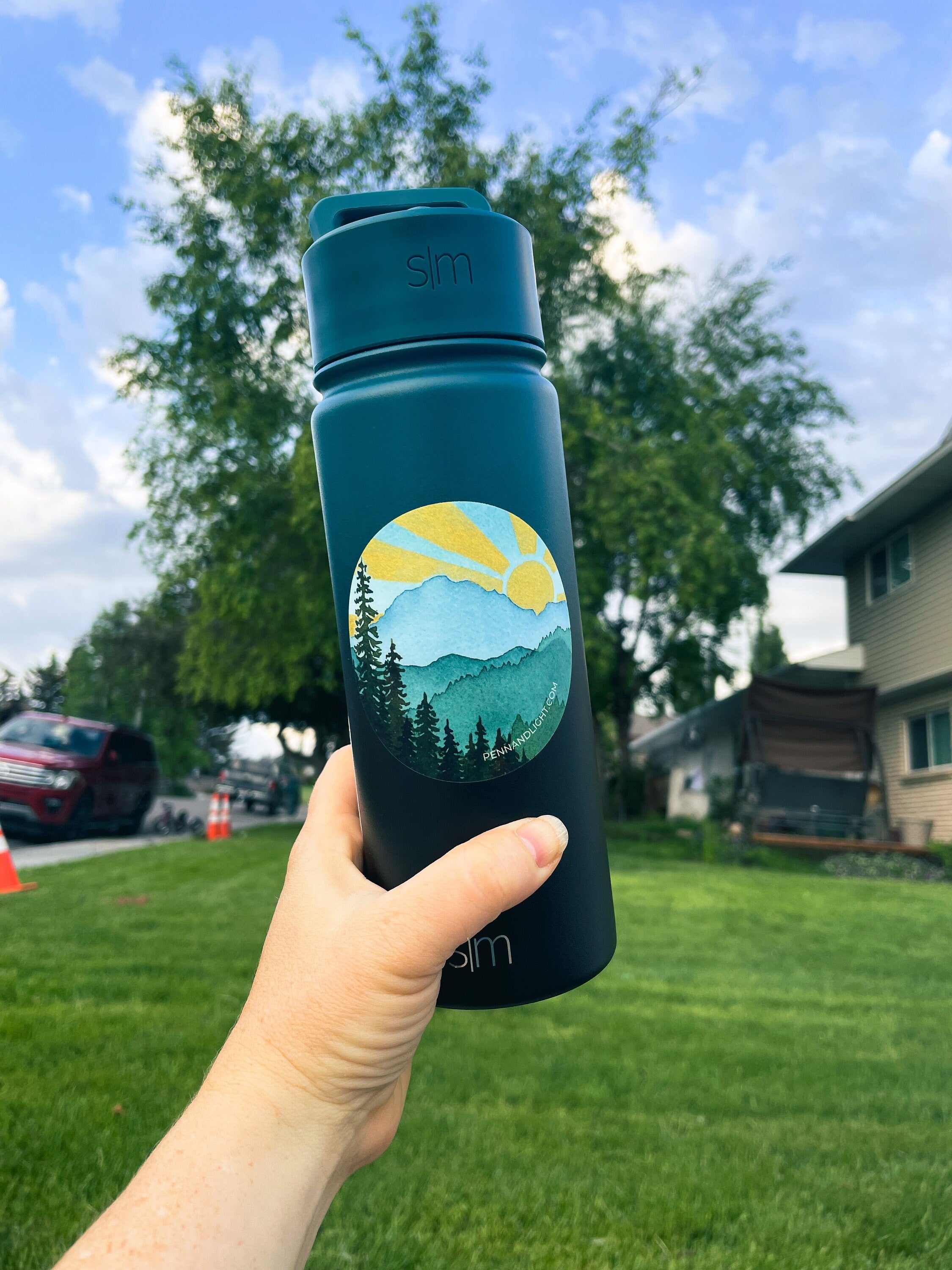 Watercolor Mountain Sticker – Sunny Turquoise Vinyl Decal