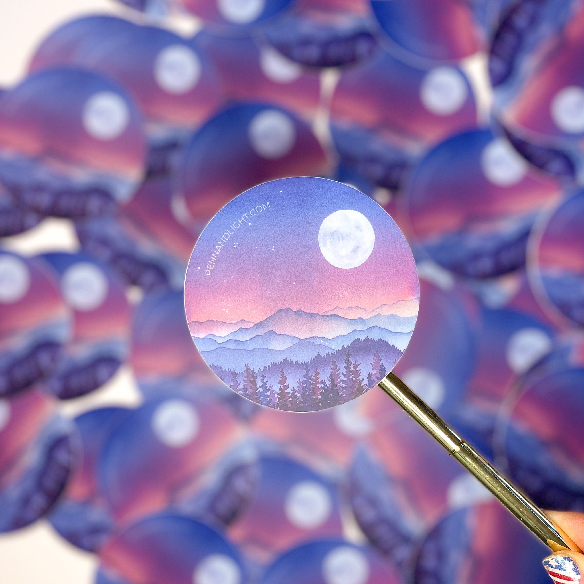 Watercolor Mountain Full Moon Sticker – Waterproof Vinyl Decal