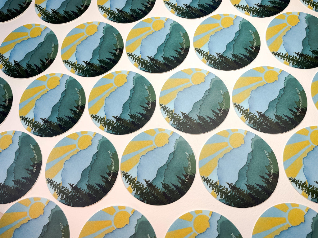 Watercolor Mountain Sticker – Sunny Turquoise Vinyl Decal