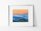 Blue Ridge Mountains Watercolor Art Print, Sunrise Landscape